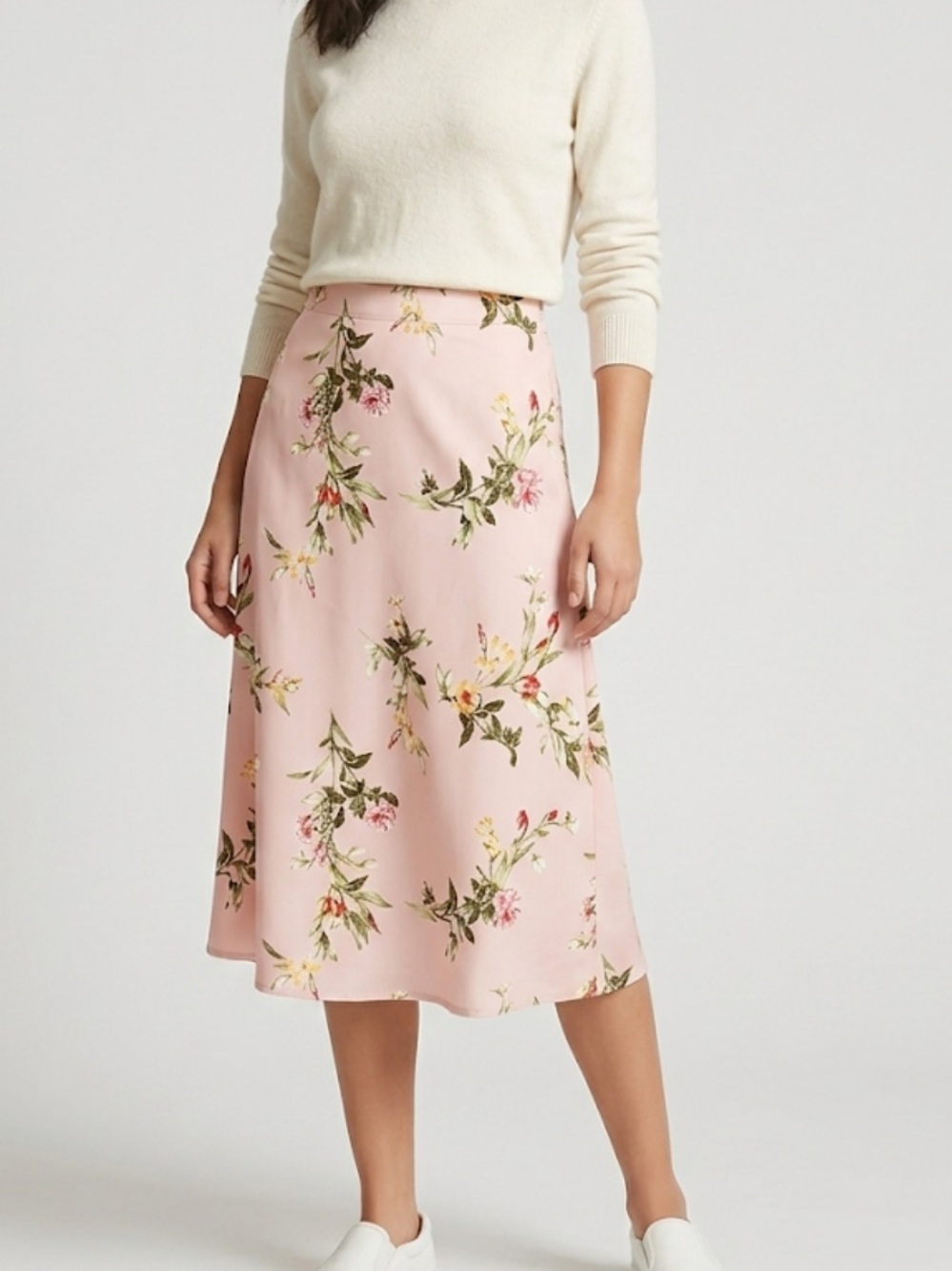 Forever 21 Pink Floral Midi Skirt Size M